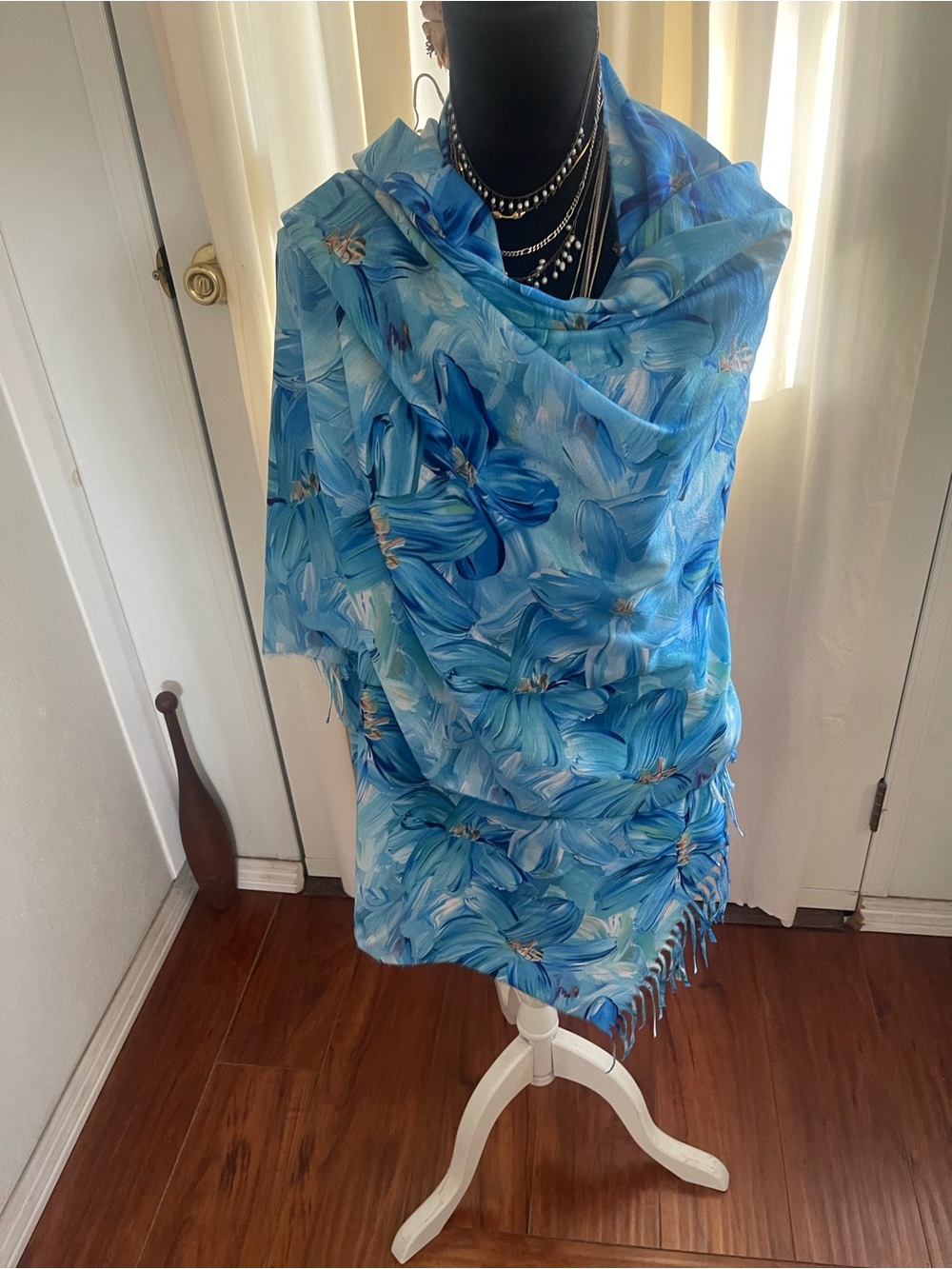Blue Floral Lightweight Shawl Scarf
